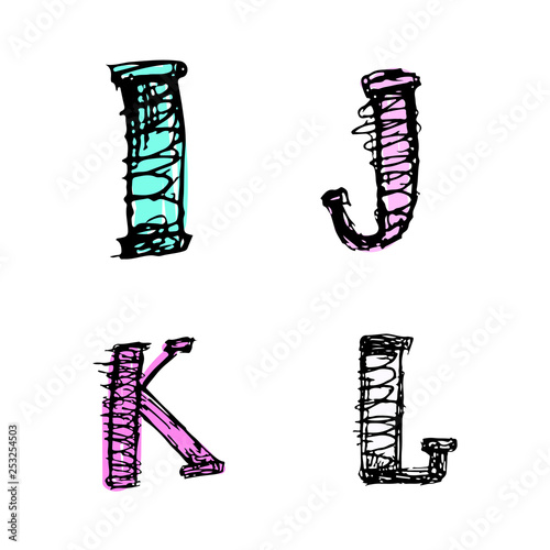 set of letters and numbers, vector image, doodle style, hand drawn