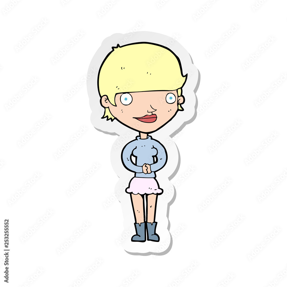 sticker of a cartoon friendly woman sticker of a cartoon friendly woman