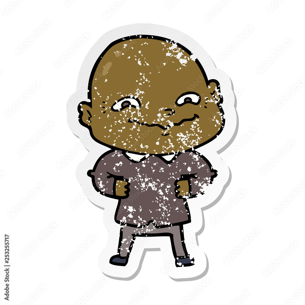 distressed sticker of a cartoon creepy guy distressed sticker of a cartoon creepy guy