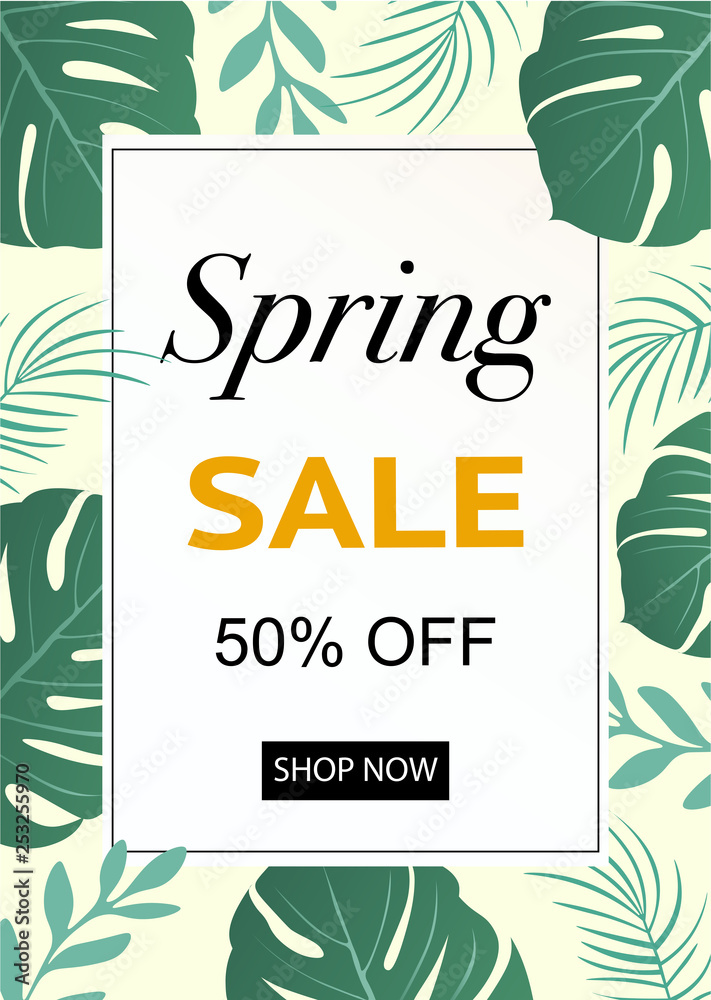Plakat Sale poster, banner for spring. Elegant sale and discount promo background with floral pattern. Vector illustrations for website, mobile website banner, social media, shopping mall and campaigns.