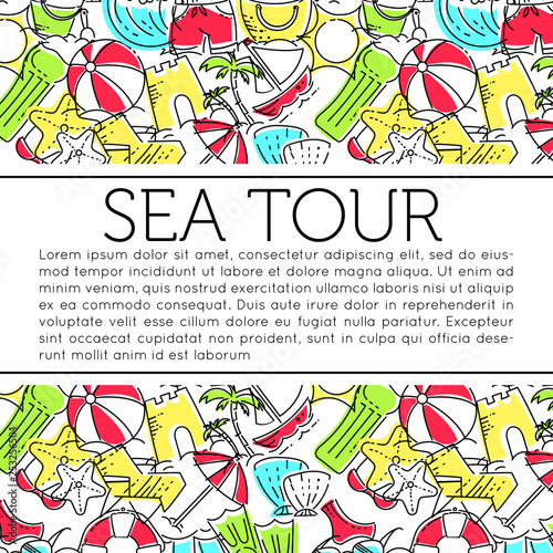 Design elements of Vacation at sea. Outline icon with elements for mobile concepts and web apps. Line and flat style icon. Vector sign