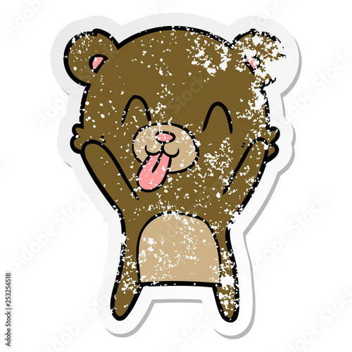 distressed sticker of a rude cartoon bear