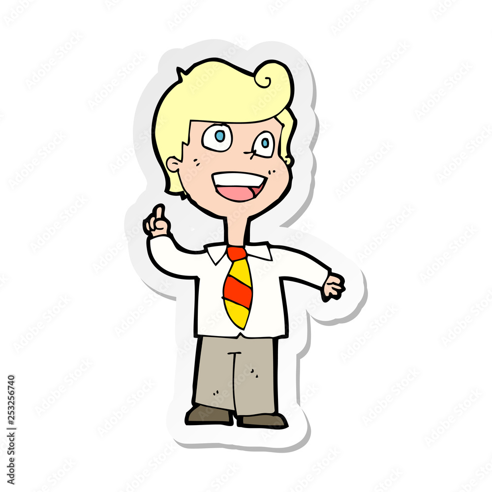 sticker of a cartoon school boy raising hand sticker of a cartoon school boy raising hand