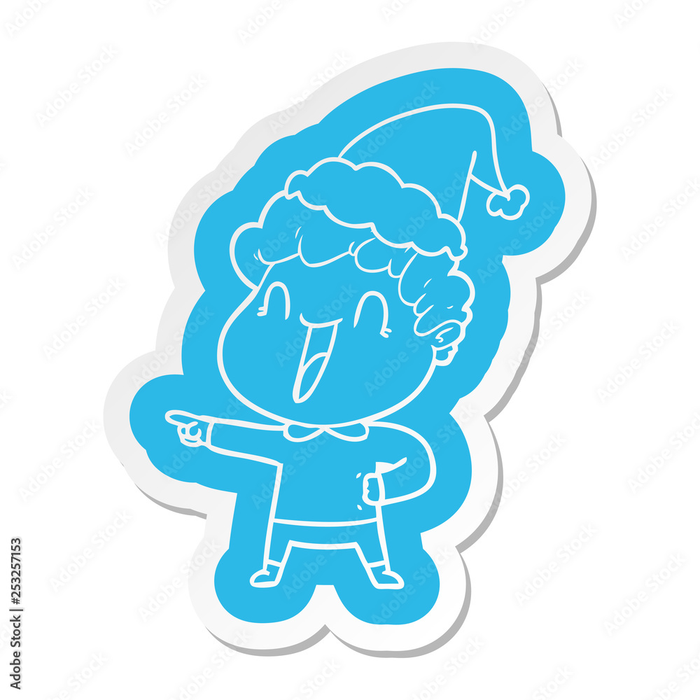cartoon sticker of a happy man wearing santa hat cartoon sticker of a happy man wearing santa hat