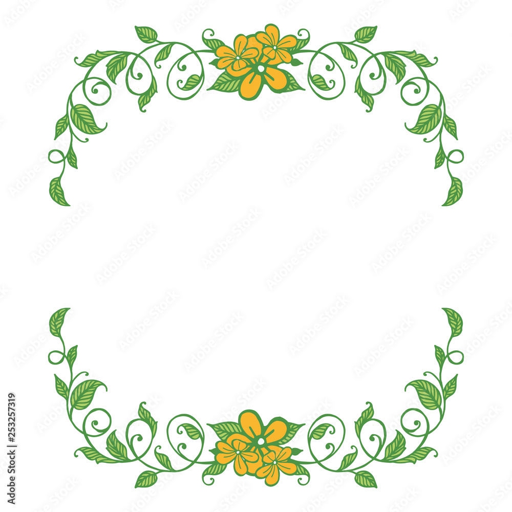 Vector illustration design artwork green leaf orange flowers frames bloom hand drawn