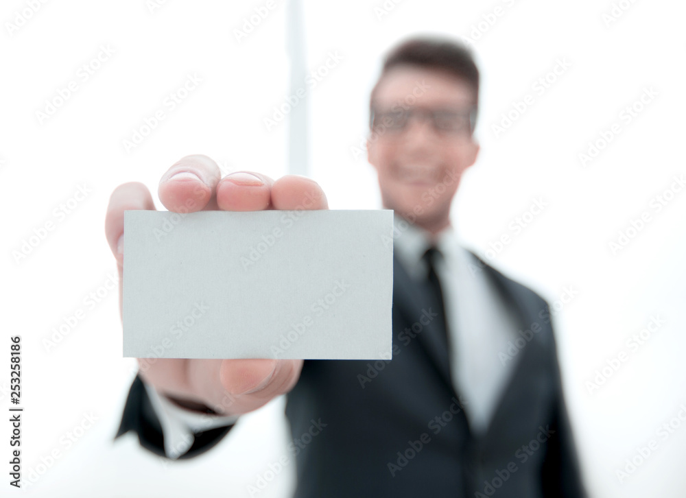 businessman showing a blank business card businessman showing a blank business card