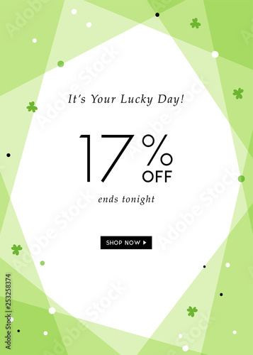 St. Patrick's Day sale banner with stylish background for social media, ads and email design, web site, poster, store display, advertising print, promotional material and announcement.