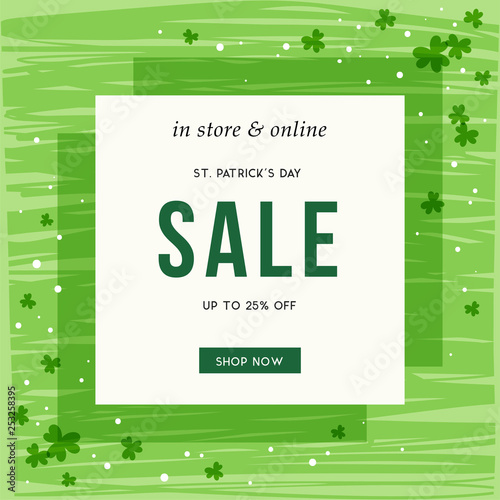 St. Patrick's Day sale banner for social media, ads, email design, web site, flyer, shop poster, display, advertising print, promotional material and announcement.