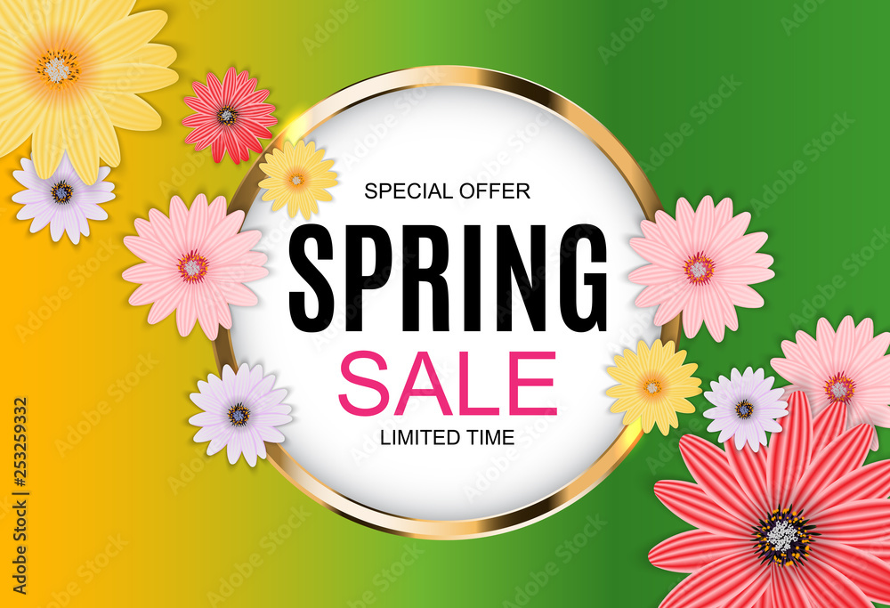 Spring Sale Cute Background with Colorful Flower Elements. Vector Illustration Spring Sale Cute Background with Colorful Flower Elements. Vector Illustration