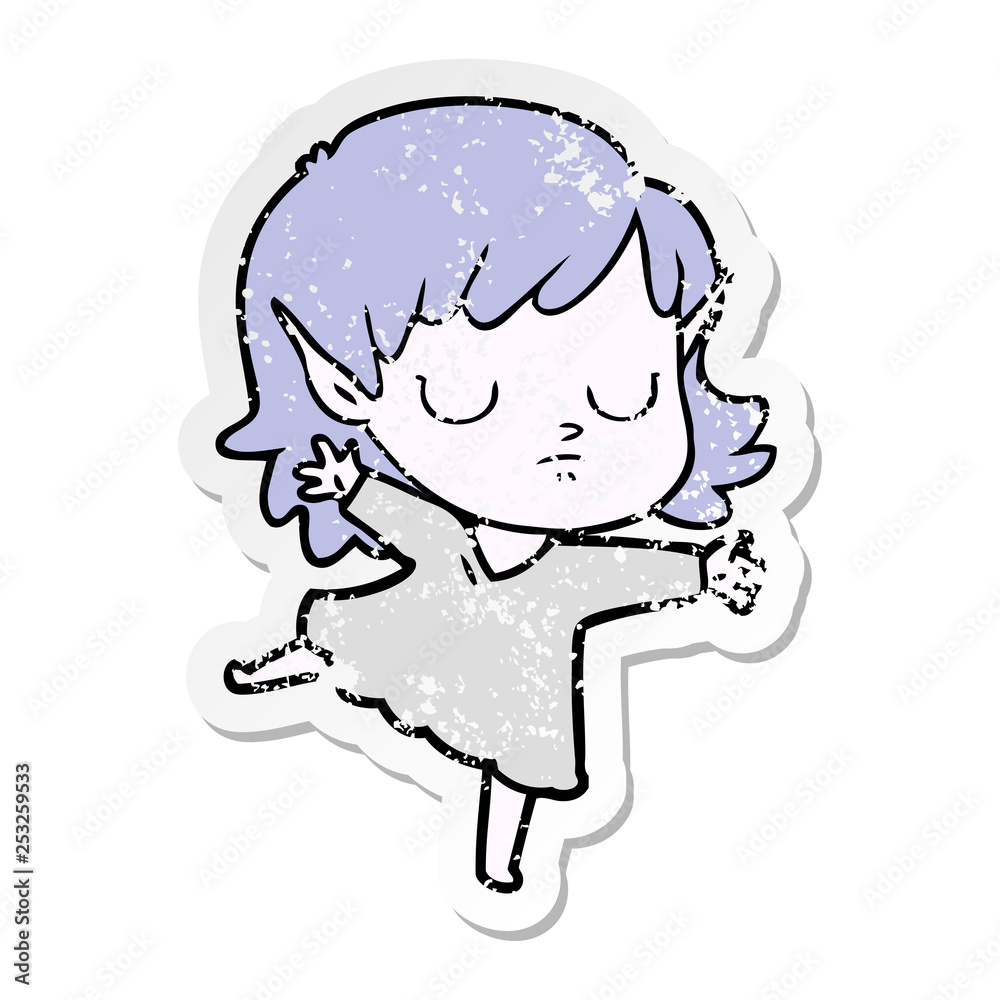 distressed sticker of a cartoon elf girl distressed sticker of a cartoon elf girl