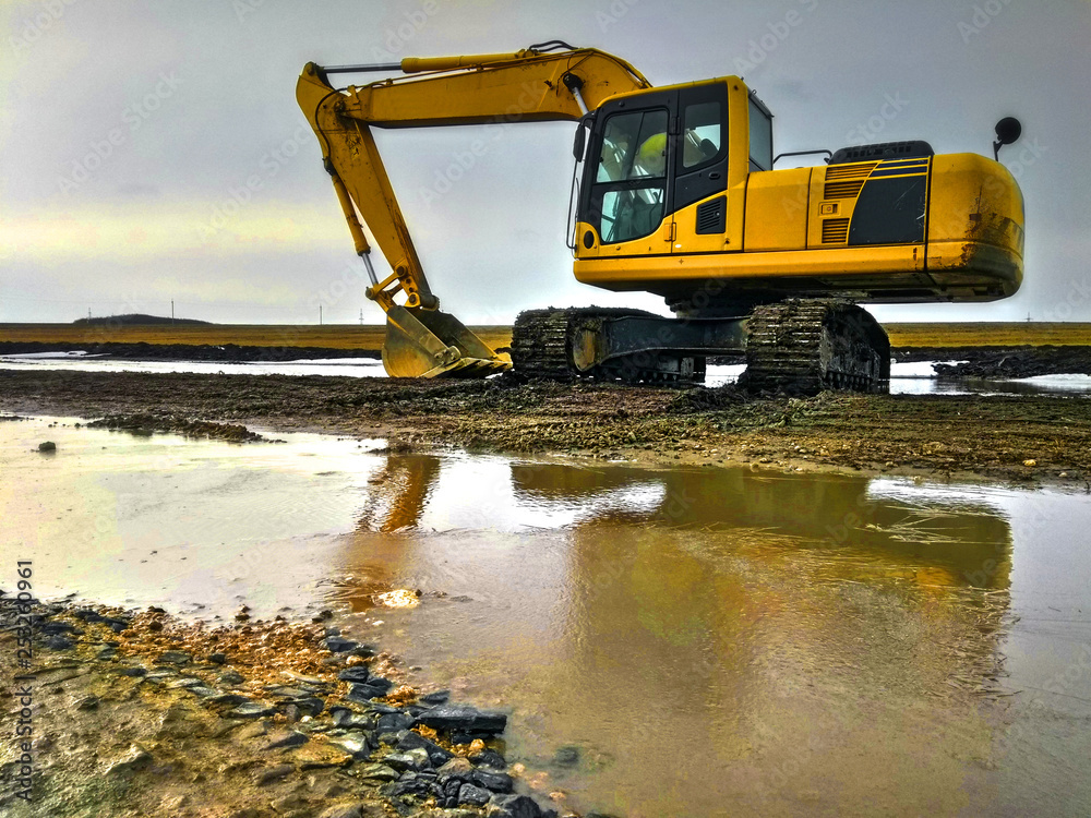 Close-up of a construction site excavator Close-up of a construction site excavator