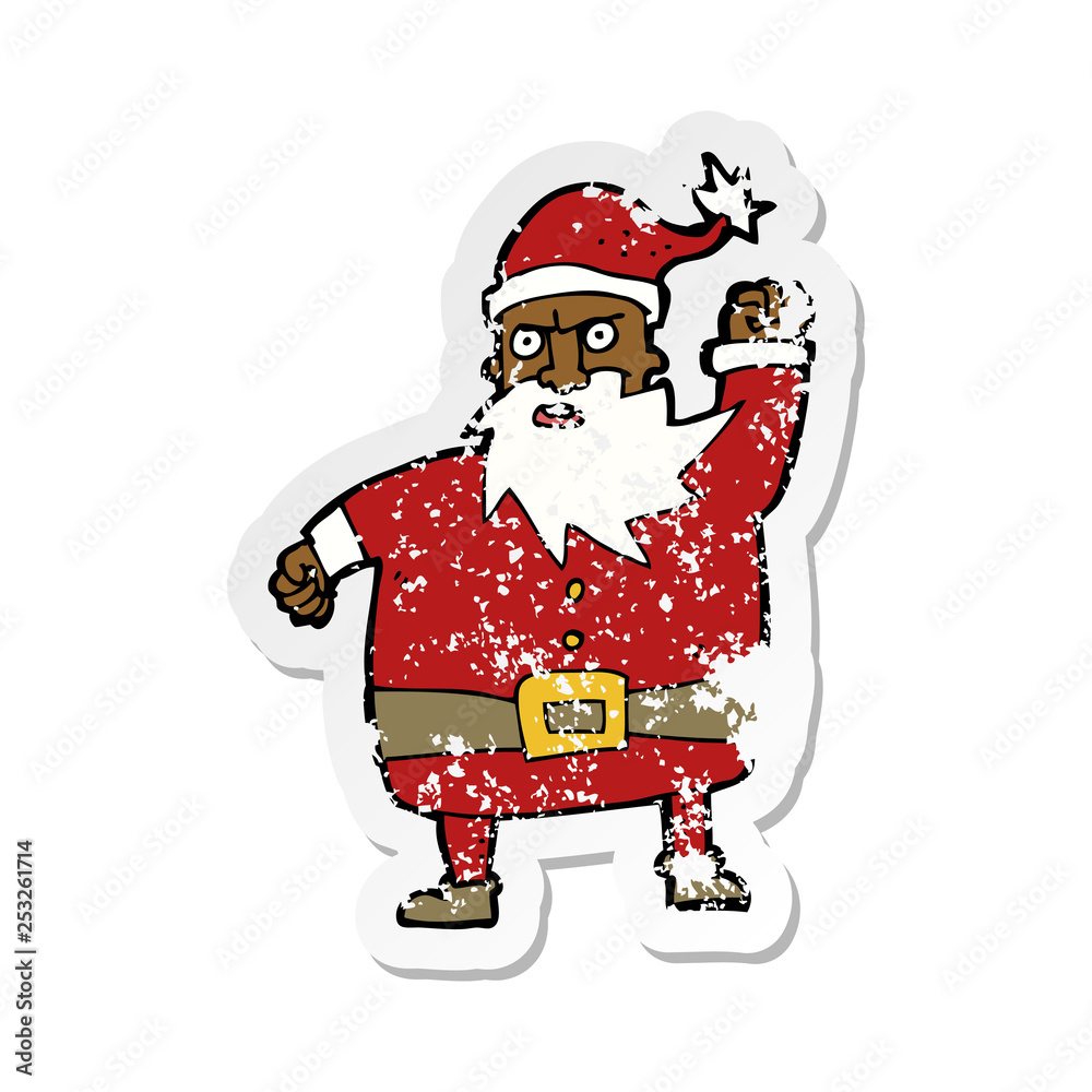 Obraz premium retro distressed sticker of a cartoon santa claus