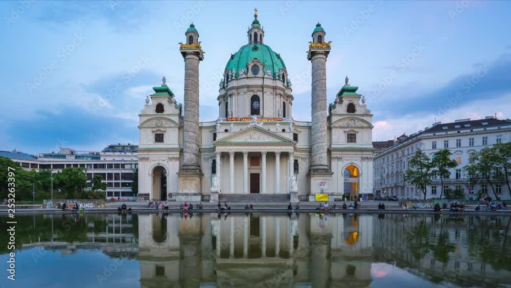 Karlskiche Church in Vienna city, Austria day to night time lapse Karlskiche Church in Vienna city, Austria day to night time lapse