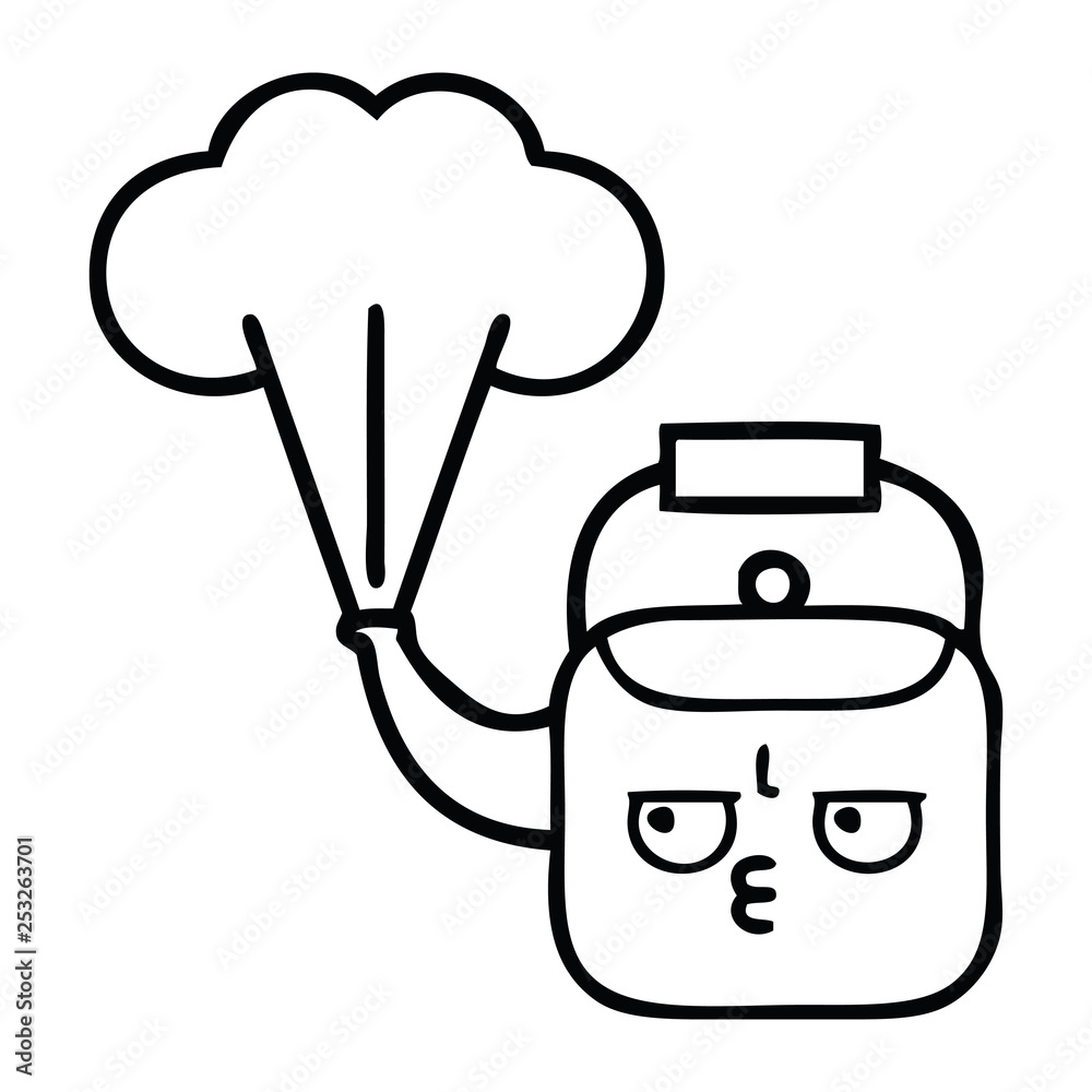 line drawing cartoon steaming kettle line drawing cartoon steaming kettle