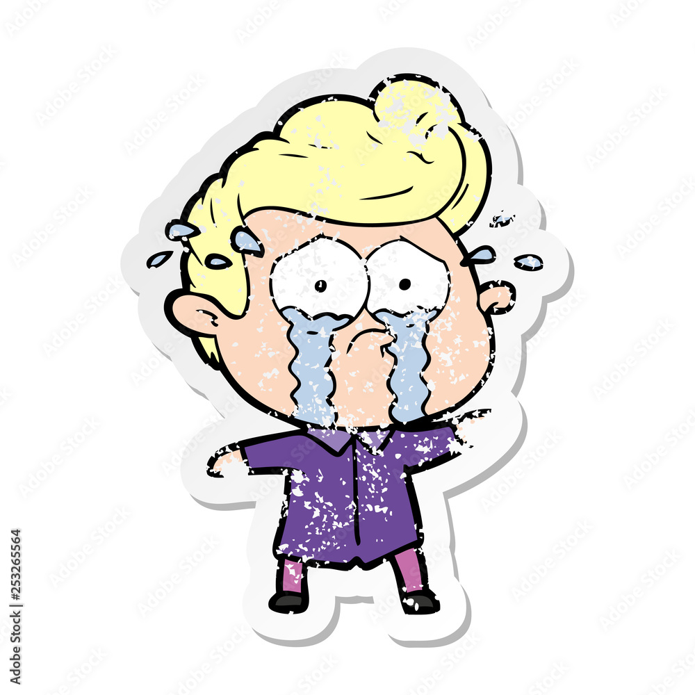distressed sticker of a cartoon crying man distressed sticker of a cartoon crying man