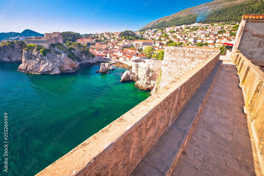 Dubrovnik bay and historic walls view