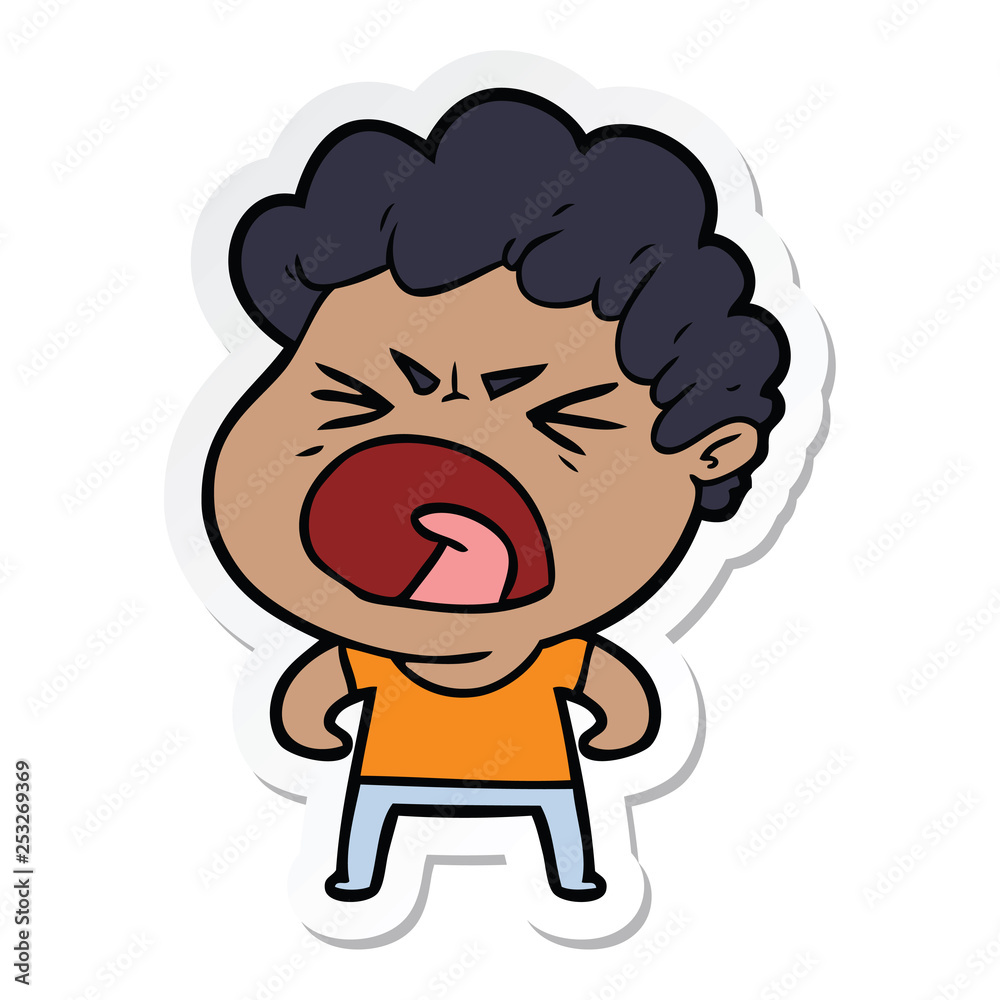sticker of a cartoon furious man