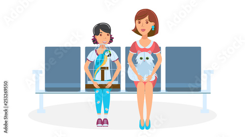 Clinic Queue Cartoon Vector Color Illustration