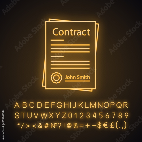 Contract auditing neon light icon