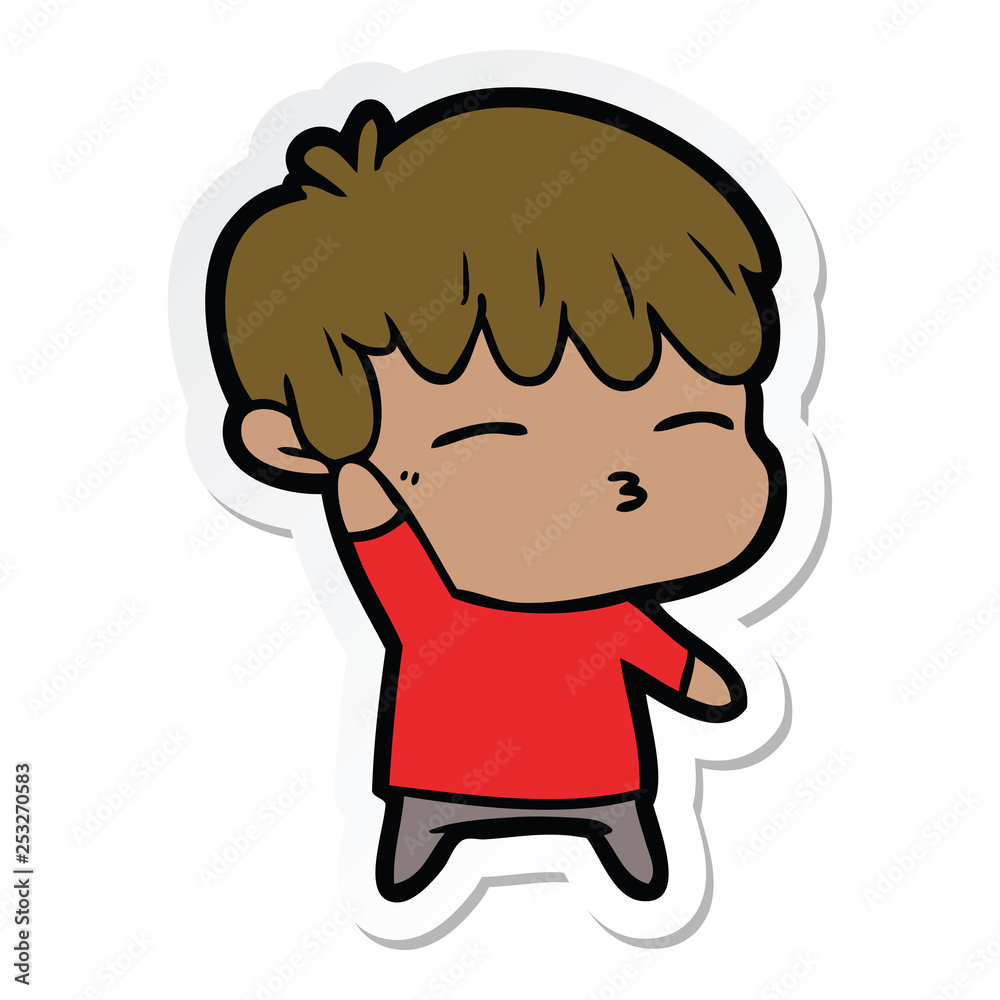 sticker of a cartoon curious boy sticker of a cartoon curious boy
