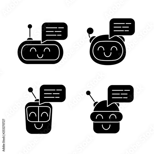 Chatbots messages glyph icons set