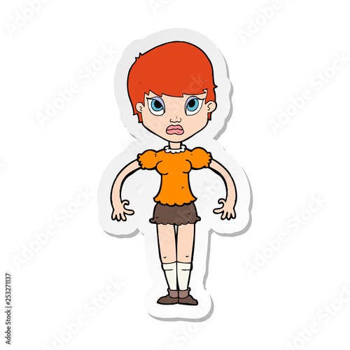 sticker of a cartoon woman looking annoyed