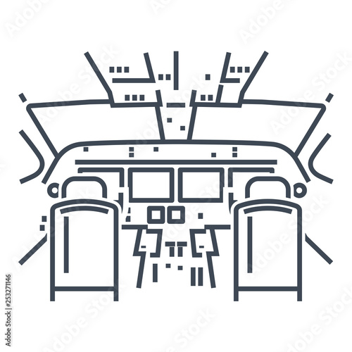 thin line icon interior of cockpit passenger airplane