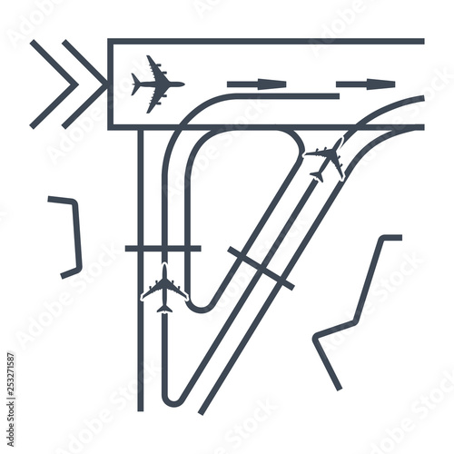 thin line icon airplane, airport runway, taxiway
