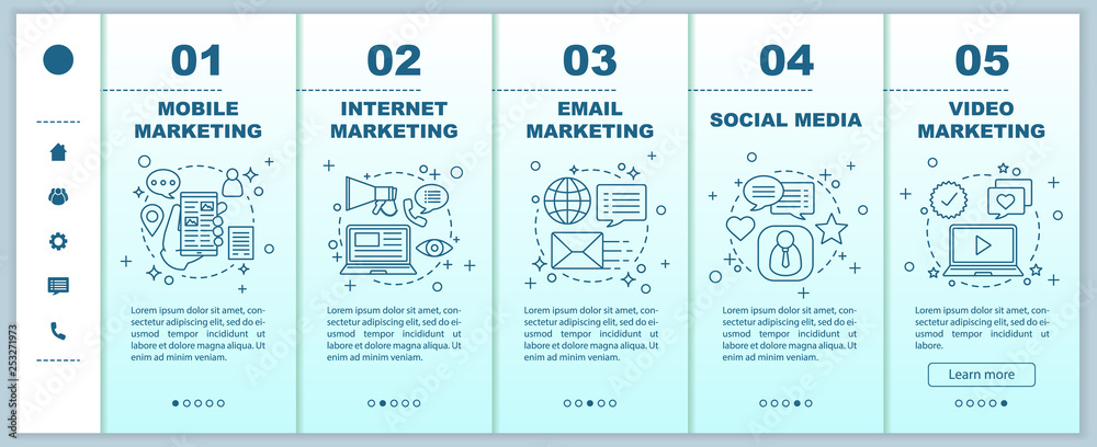 Naklejka premium Internet marketing onboarding mobile web pages vector template