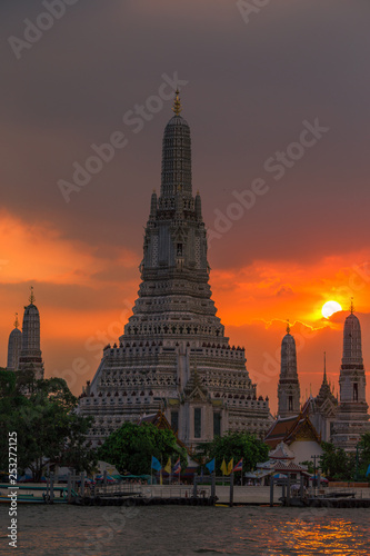 Twilight wallpaper in the evening,the sun going back to the horizon,Wat Arun Ratchawaramaram is a temple along the ChaoPhraya River is an important place and a beautiful tourist destination in Bangkok