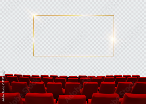 Cinema screen with red seats. Movie premiere poster design. Vector background.