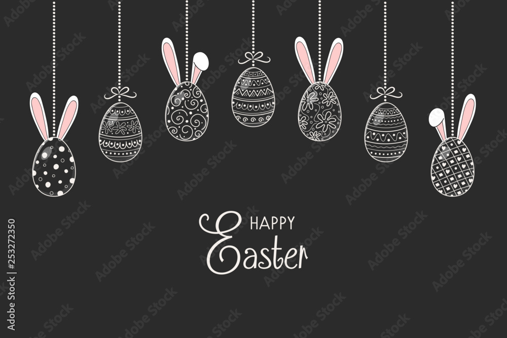 Easter banner with hand drawn eggs and bunnies. Vector Stock Vector ...