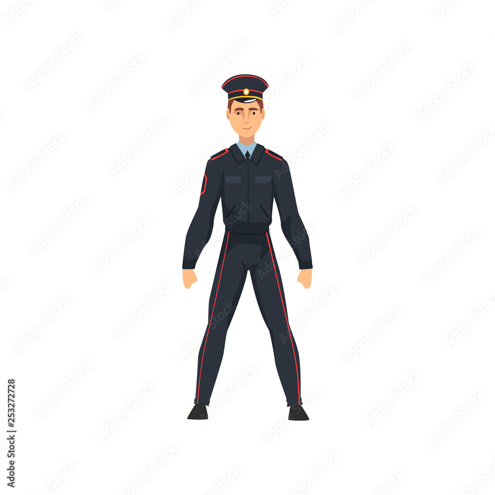 Russian Police Officer in Uniform, Professional Policeman Character Vector Illustration