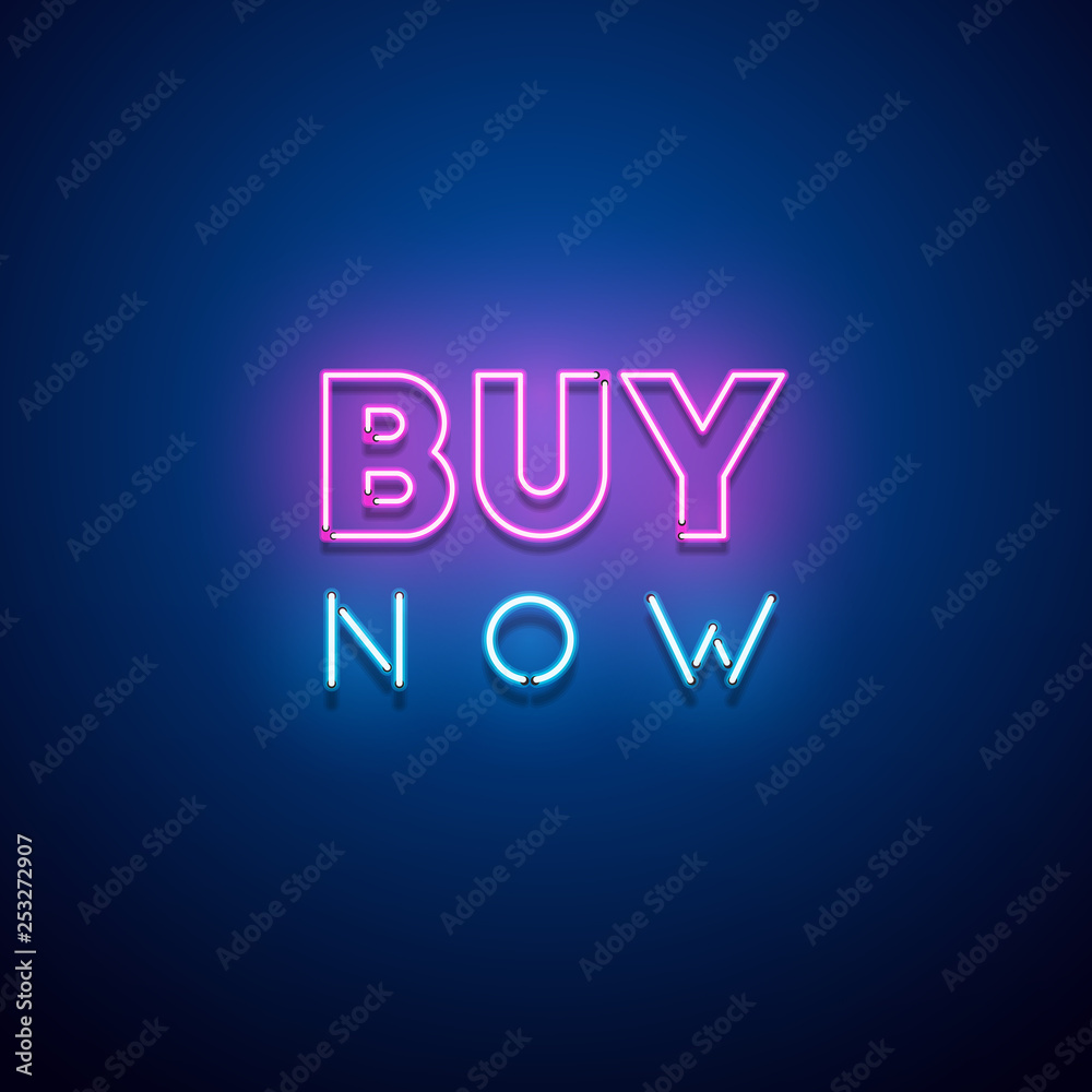 Buy Now neon sign. Vector illustration