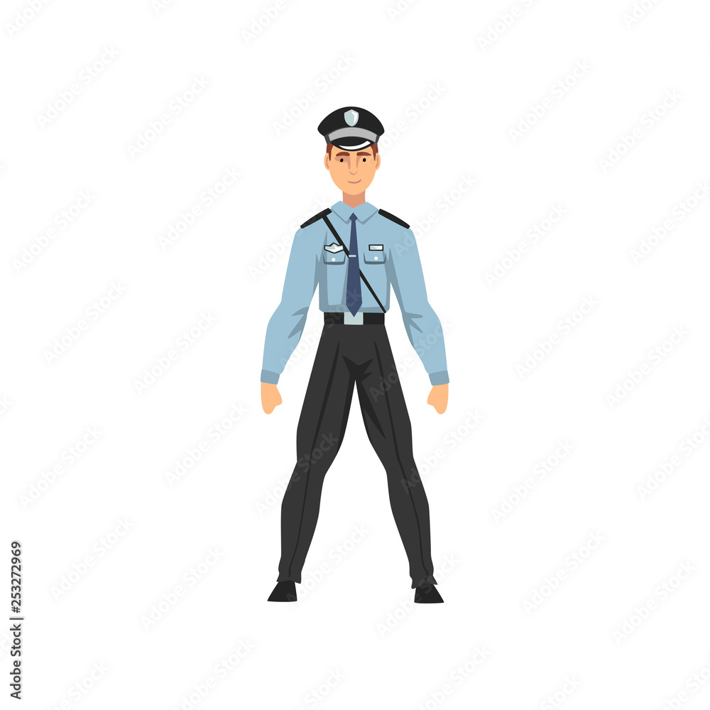 Security Police Officer, Professional Policeman Character in Uniform Vector Illustration