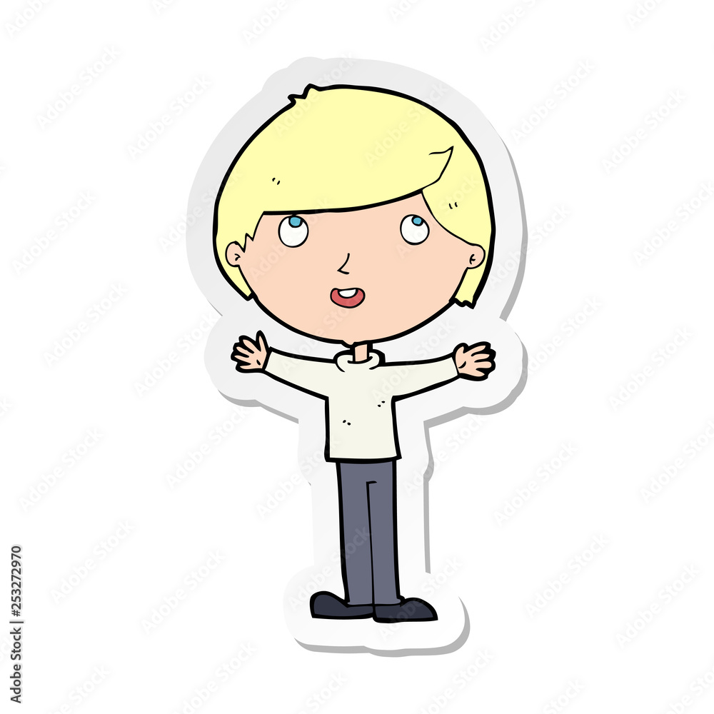 sticker of a cartoon happy boy