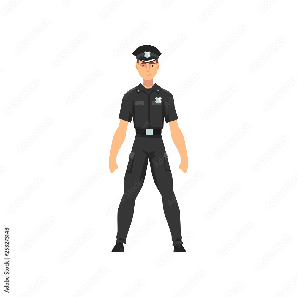 Security Police Officer Character in Black Uniform Vector Illustration