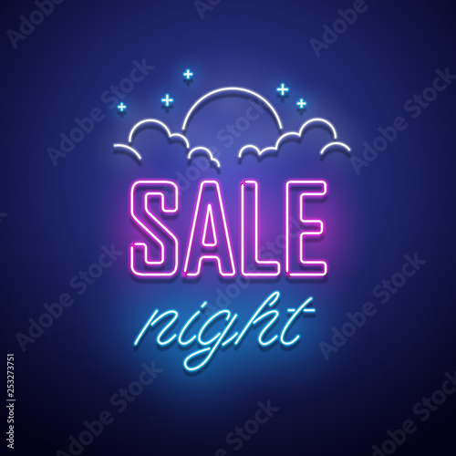 Sale Night neon sign. Vector illudtration.