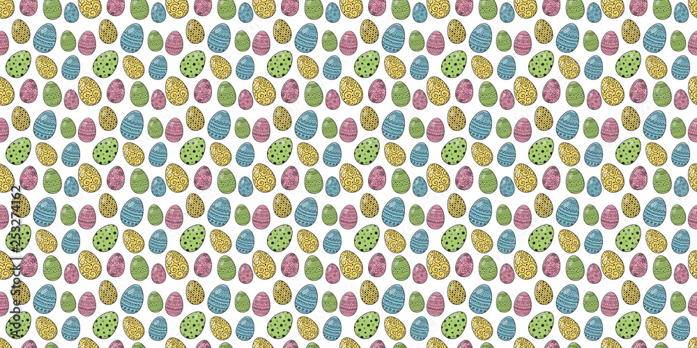 Concept of a background with cute hand drawn eggs. Vector