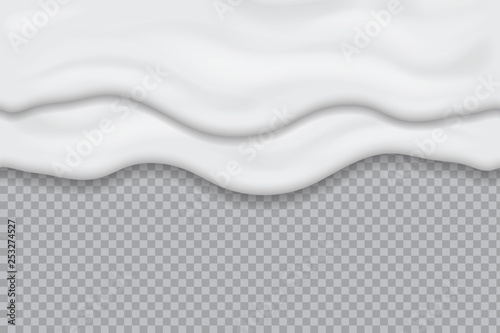 Dripping yogurt cream seamless, liquid milk texture. Melting ice cream. Flowing mayonnaise sauce white creamy drips. Realistic vector illustration.