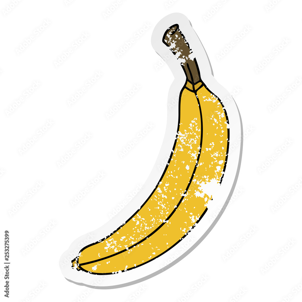 distressed sticker of a quirky hand drawn cartoon banana