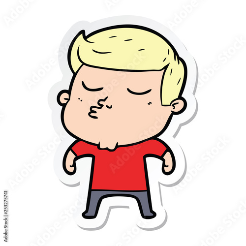 sticker of a cartoon model guy pouting