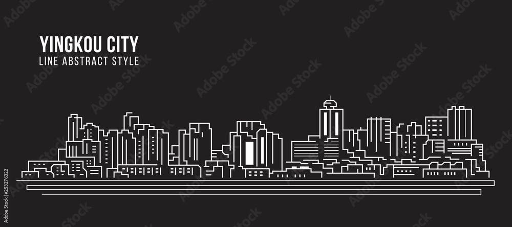 Cityscape Building Line art Vector Illustration design - Yingkou city