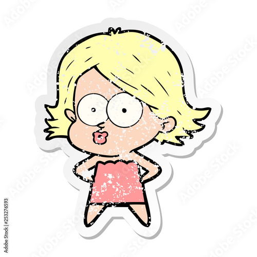 distressed sticker of a cartoon girl pouting