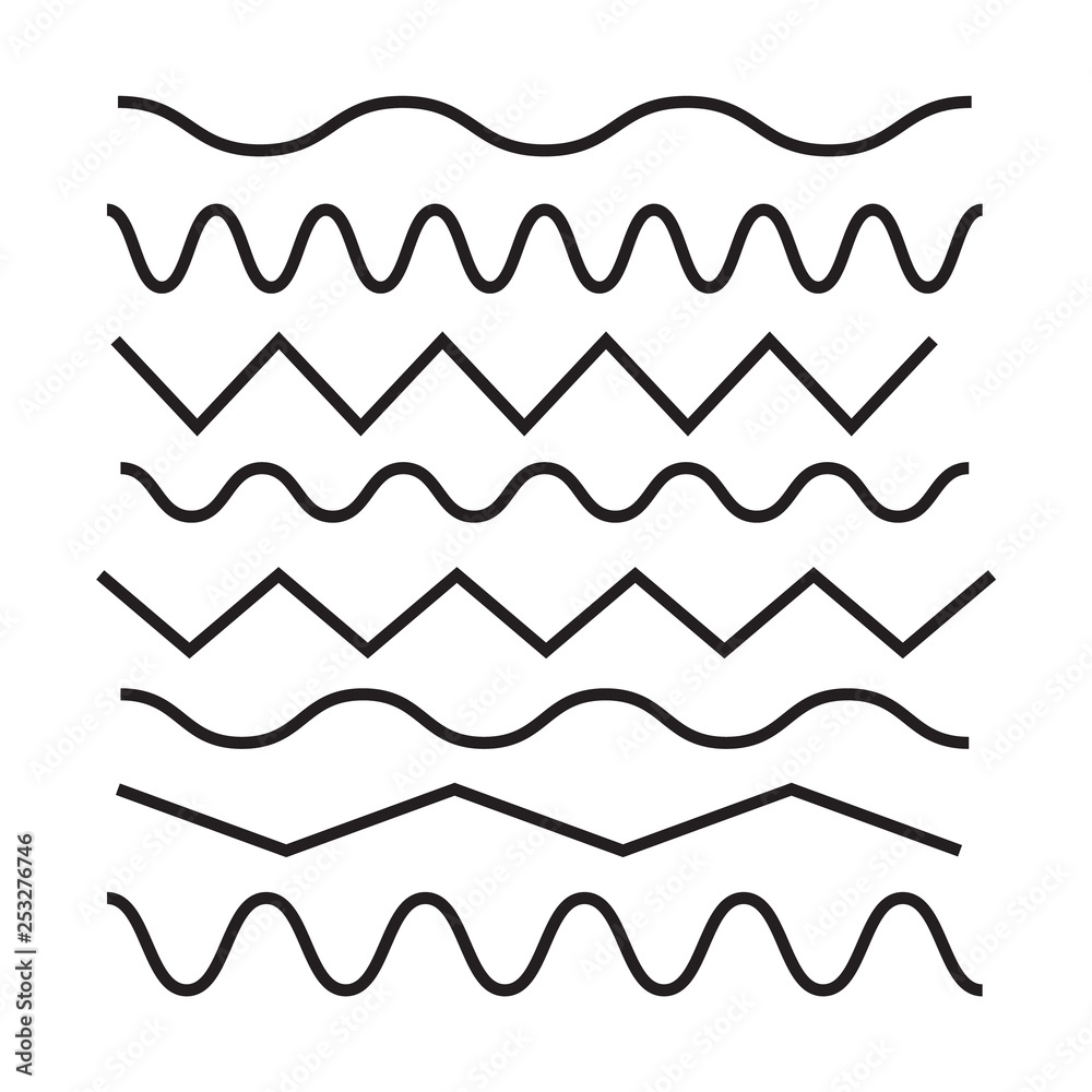 set of zigzag and wave borders. Waves outline icon. Wave thin line symbol