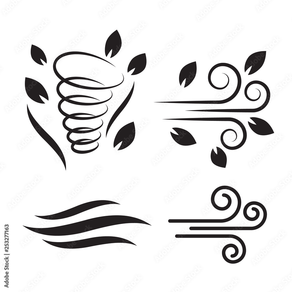 Wind icon set in thin line style - Vector