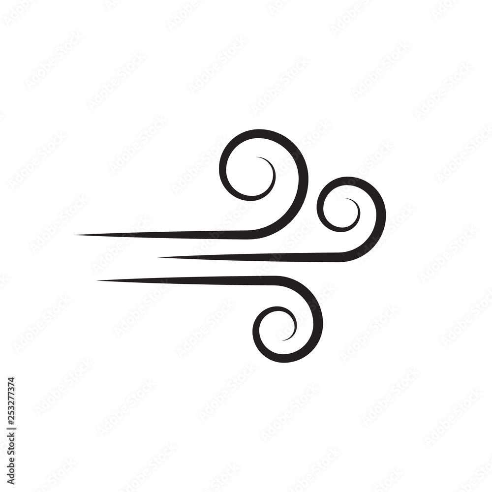 Wind blowing vector icon isolated on white background. Simple flat wind pictogram. Cold weather symbol black illustration. - Vector