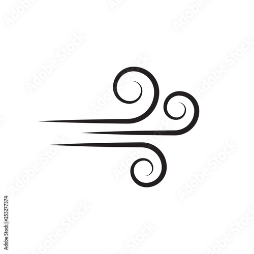 Wind blowing vector icon isolated on white background. Simple flat wind pictogram. Cold weather symbol black illustration. - Vector