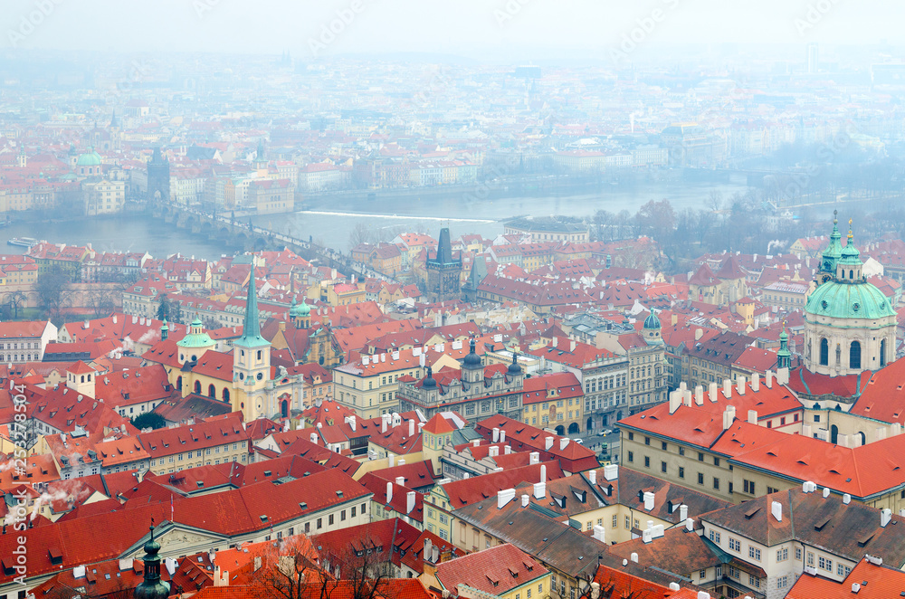 Beautiful top view of historical center of Prague, Czech Republic