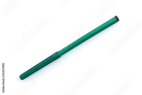 Green color pen isolated on white background.